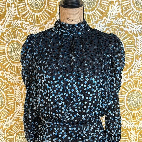 NWT Shoshanna Cassia Dot Velvet Burnout Long Sleeve Mini Dress in Jet/Olive Sz 4 - Picture 8 of 16